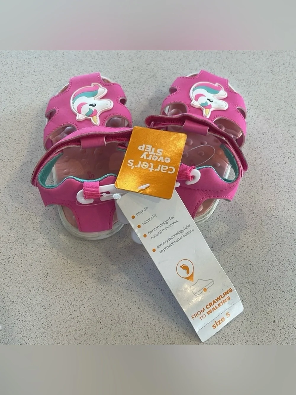 Carter's Bright Pink Unicorn Strap Toddler Sandals Sz 5